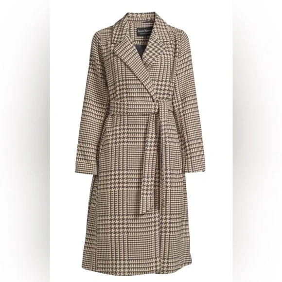 Jason Maxwell Black and Cream Women's Plus Long Coat with Tie Belt, size 3X - Picture 1 of 13